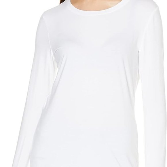 Amazon Essentials Women's White Classic-Fit Long-Sleeve Crewneck T-Shirt Large - Picture 1 of 7